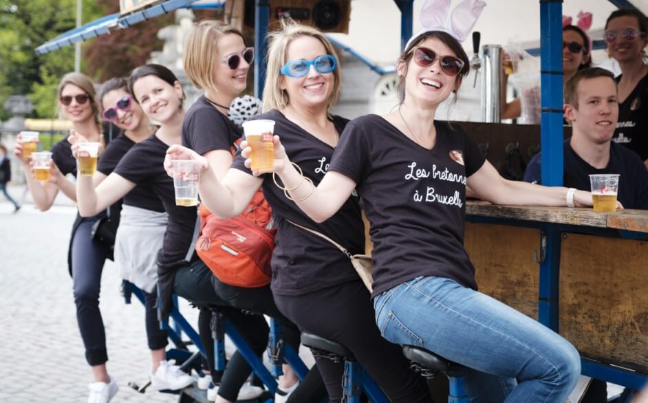 group of girls on beerbike in brussels