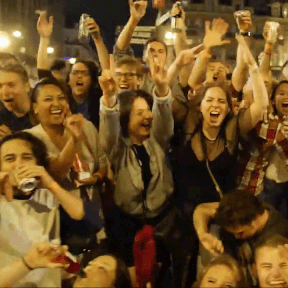 animated gif with happy people pub crawling in Brussels